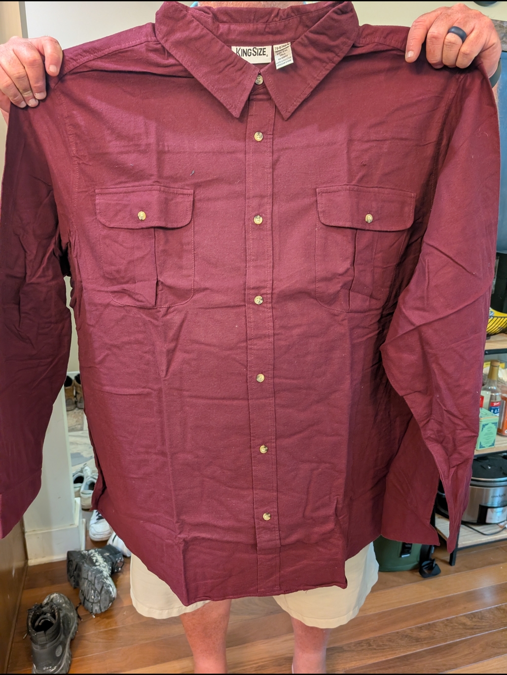 KingSize Men's Long Sleeve Button-Up Shirt - Burgundy 5XLT